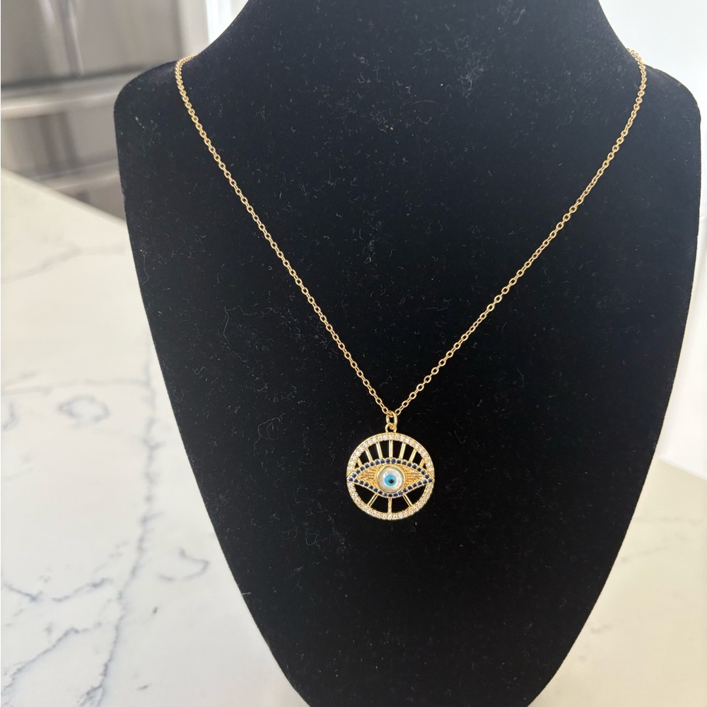 Gold and Blue Sterling Silver Evil Eye Sunburst Pendant Necklace